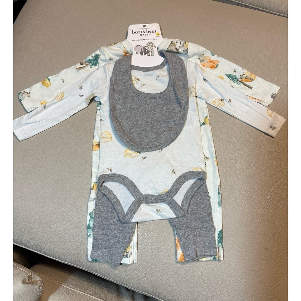 Infant boy size NB Burt's Bees 100% Organic Cotton four piece layette set NWT